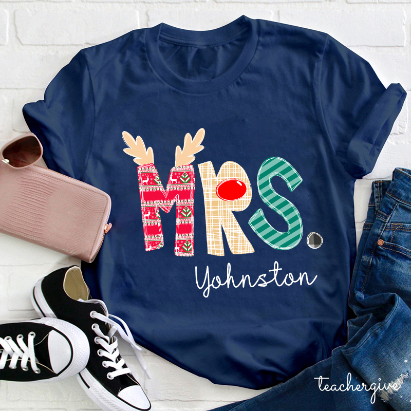 Personalized Christmas Classic Pattern Teacher Name Teacher T-Shirt