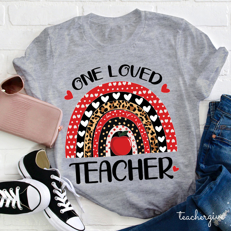 One Loved Teacher Leopard Rainbow T-Shirt