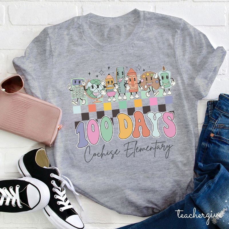 Personalized School Name 100 Days Teacher T-Shirt