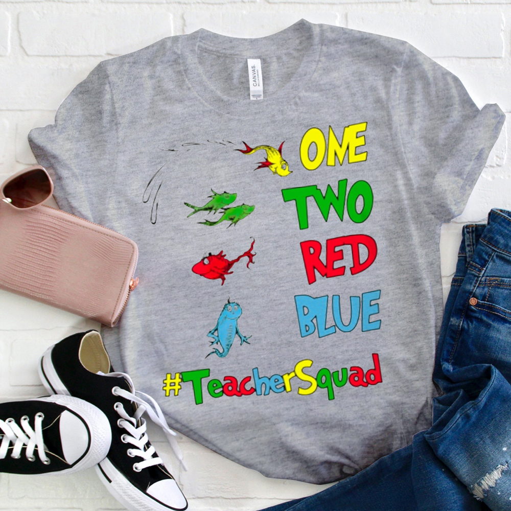 One Two Red Blue Teacher Squad T-Shirt