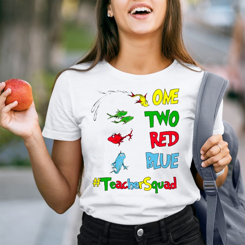 One Two Red Blue Teacher Squad T-Shirt