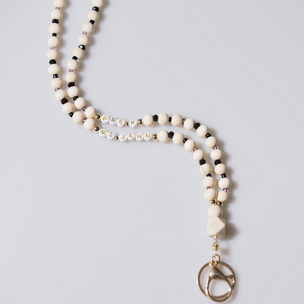 Personalized Multicolor Wooden Beads Teacher Name And Grade Lanyard