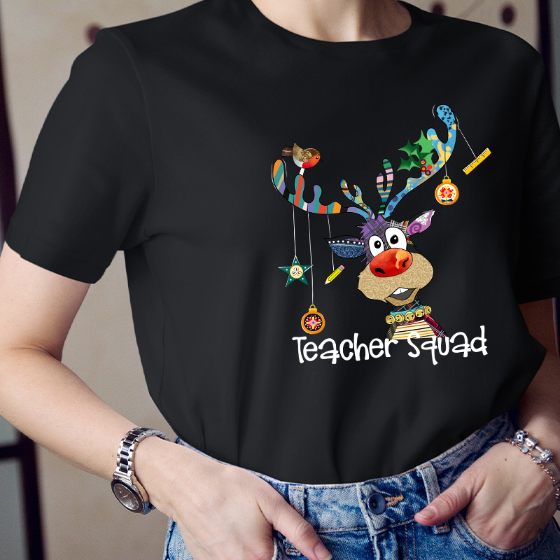 Teacher Squad With Reindeer Joy Teacher T-Shirt