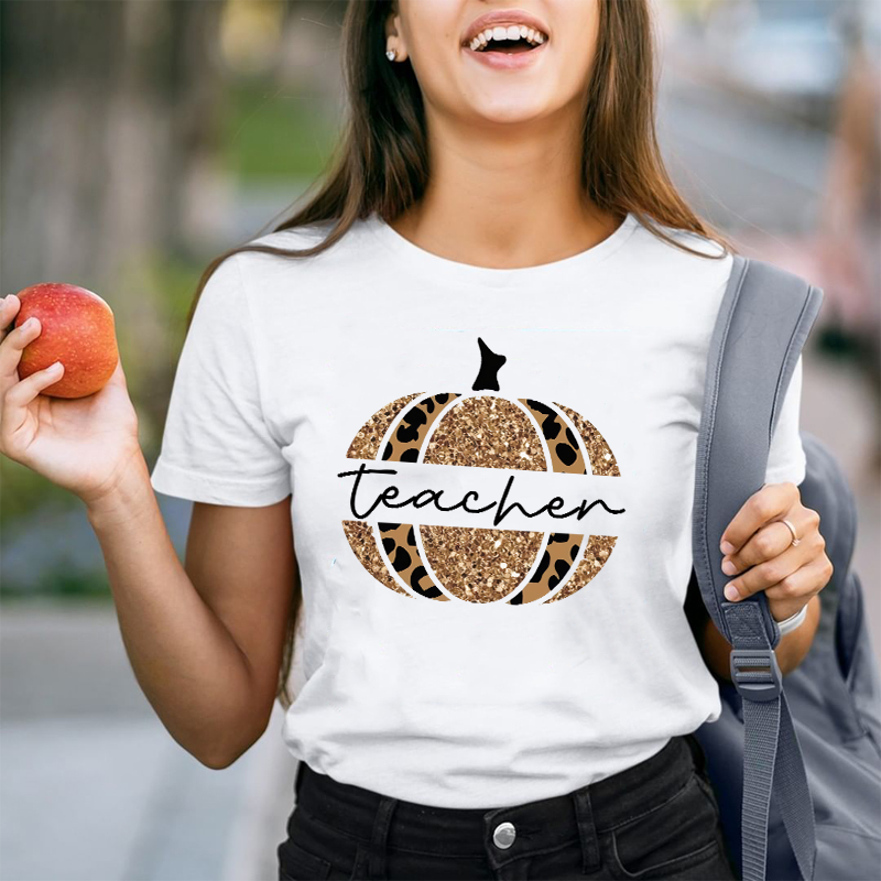 Shining Gold Pumpkin Teacher T-Shirt