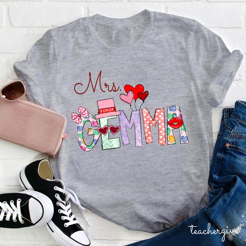 Personalized Rich Pattern Print Teacher T-Shirt