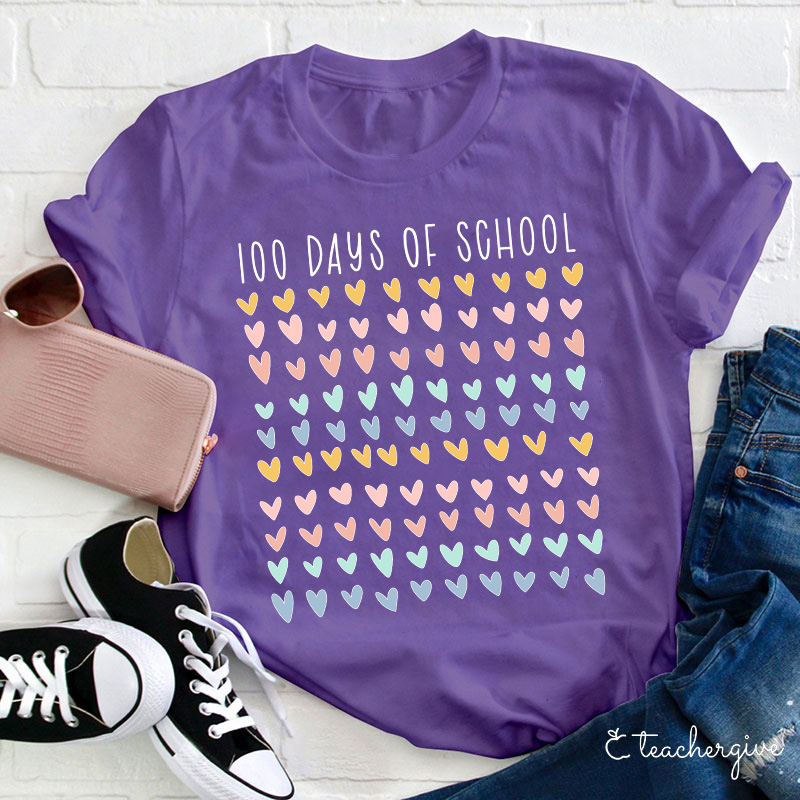 100 Days Of School 100 Hearts Teacher T-Shirt