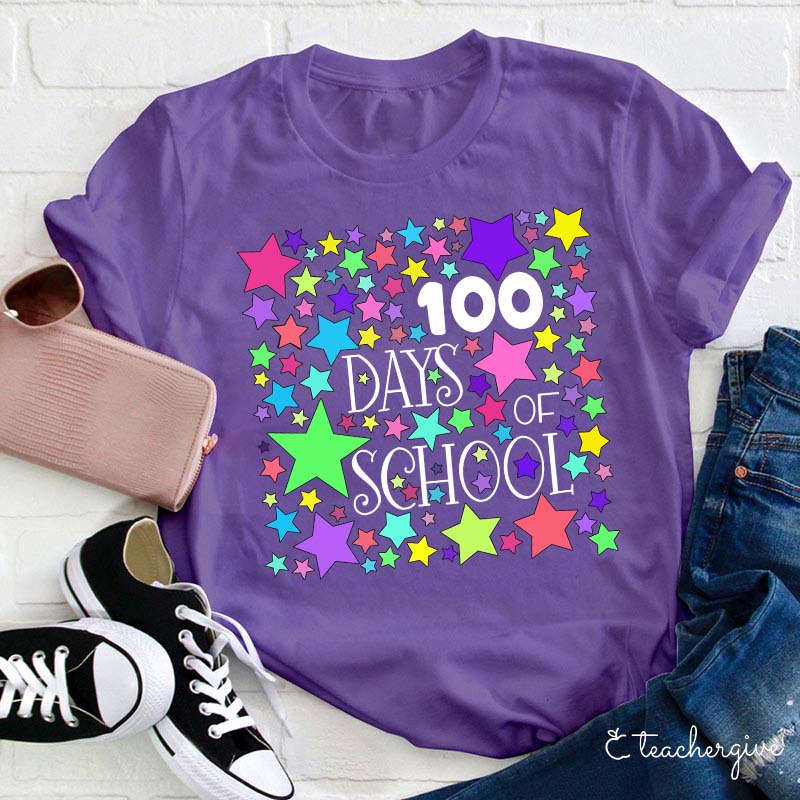 Teacher T-Shirt Happy 100th Day Of School 100 Stars Teacher T-Shirt Happy 100th Day Of School 100 Stars