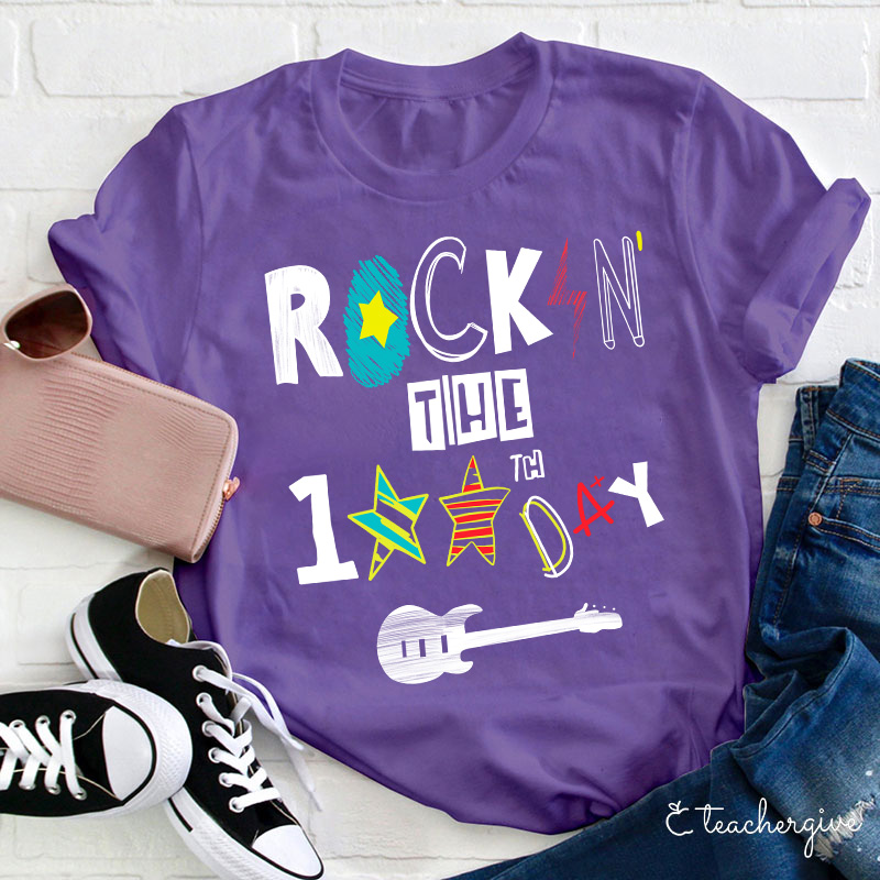 Rockin' The 100th Day Guitar Teacher T-Shirt