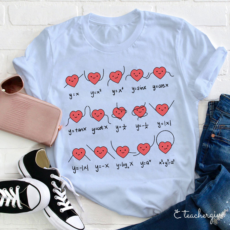 Cute Hearts Doing Math Teacher T-Shirt