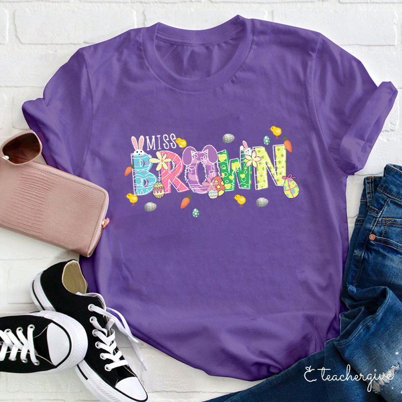 Personalized Easter Bunnies Hoppy Day Teacher T-Shirt