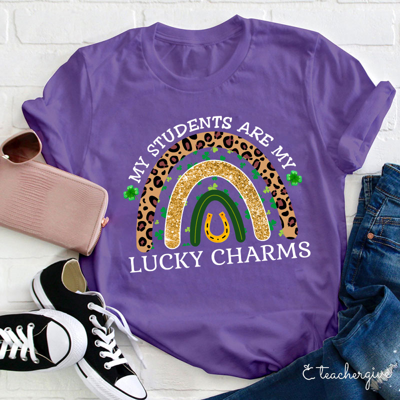 Leopard Rainbow My Students Are My Lucky Charms Teacher T-Shirt