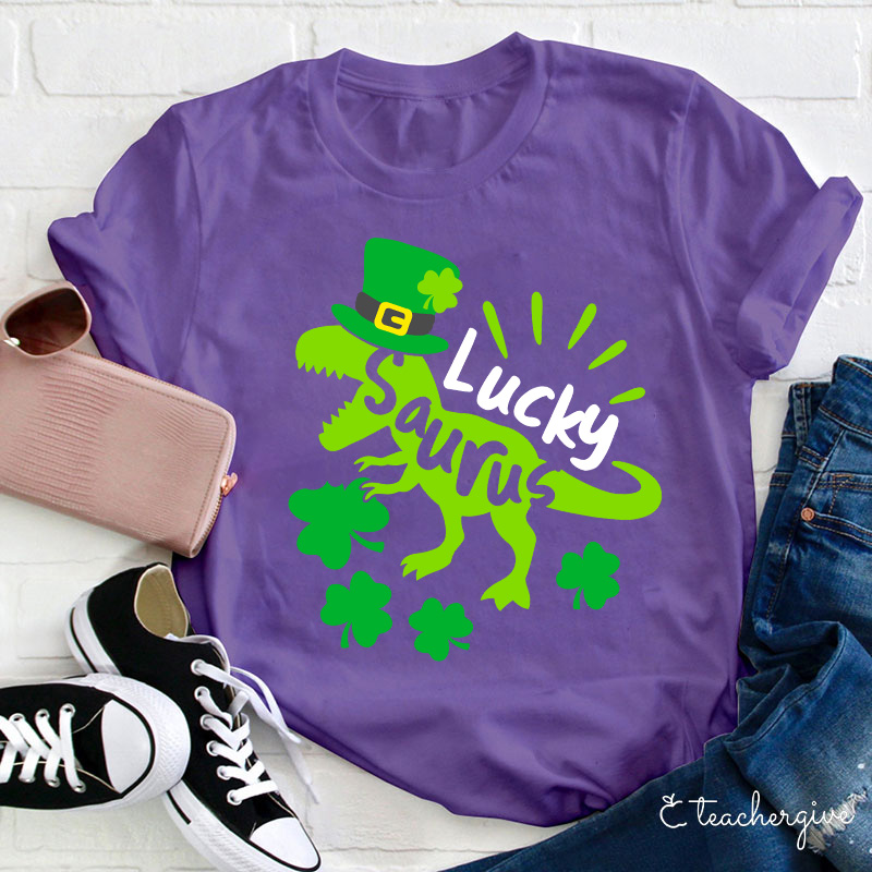 Luck Saurus Eating Clovers Teacher T-Shirt