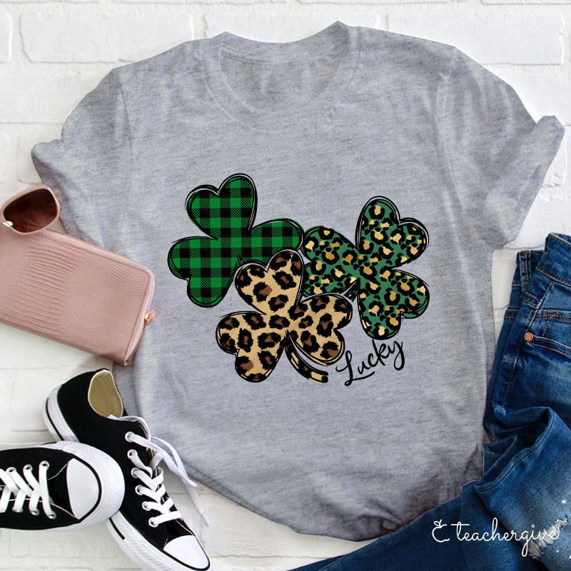 Leopard Shamrocks Lucky Teacher T-Shirt