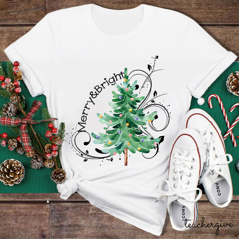 Merry And Bright Christmas Teacher T-Shirt