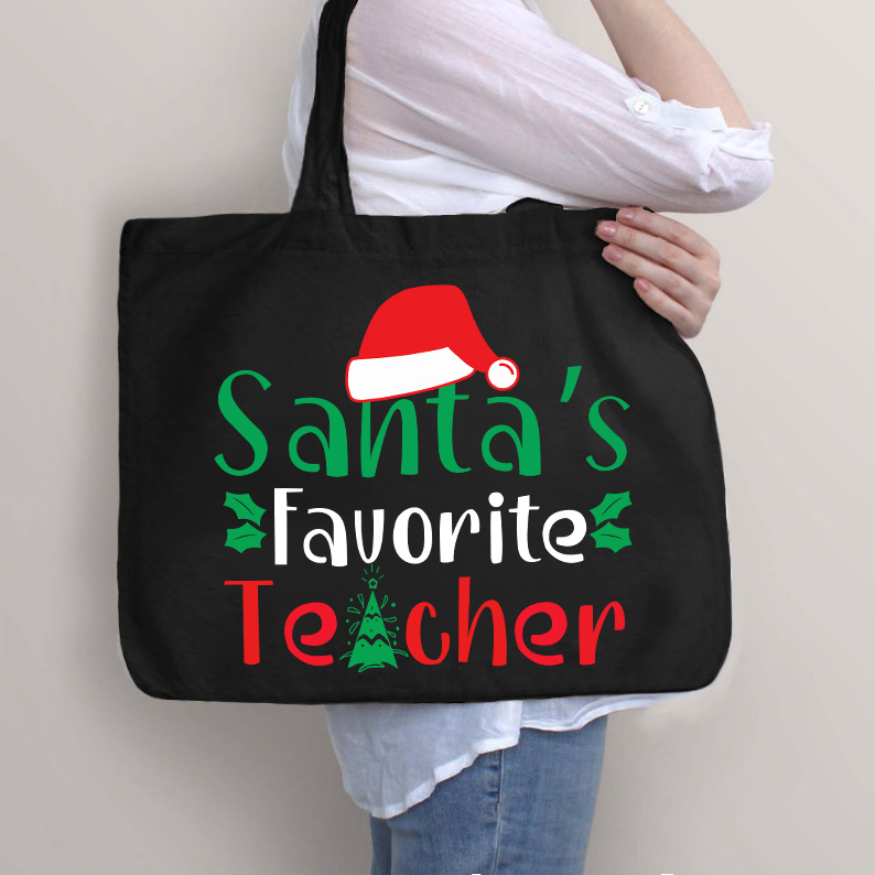 Santa's Favorite Teacher Christmas Tree Zip Tote Bag