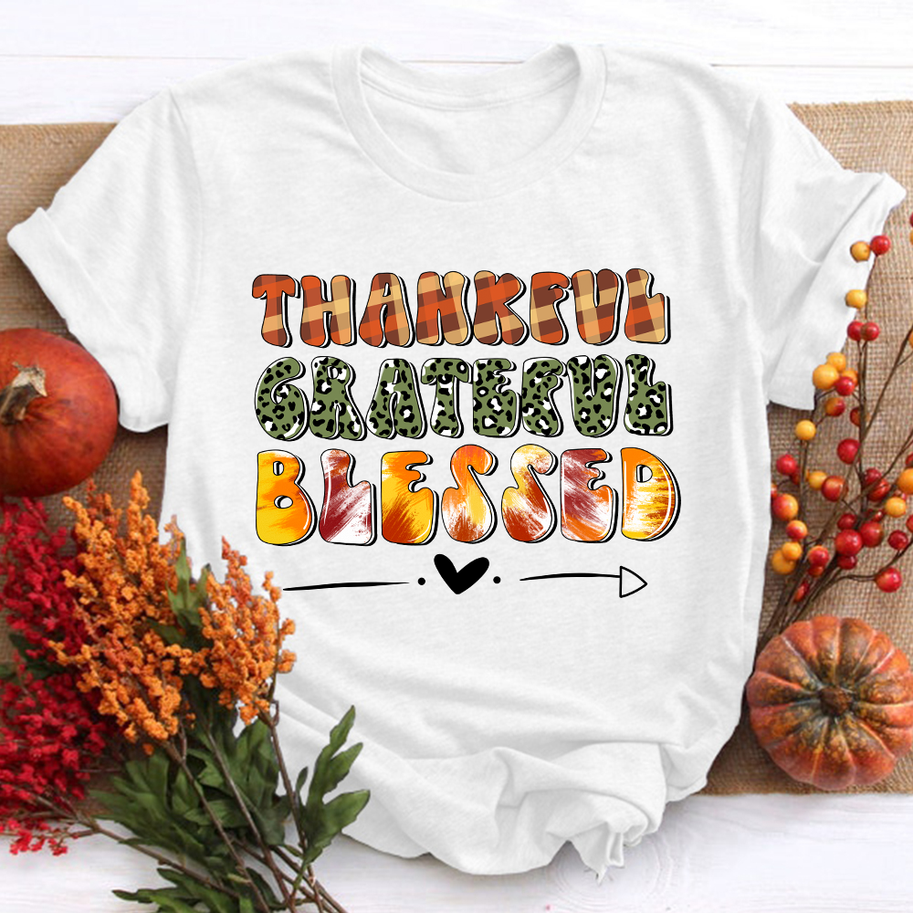 Thankful Grateful And Blessed Plaid Elements T-Shirt