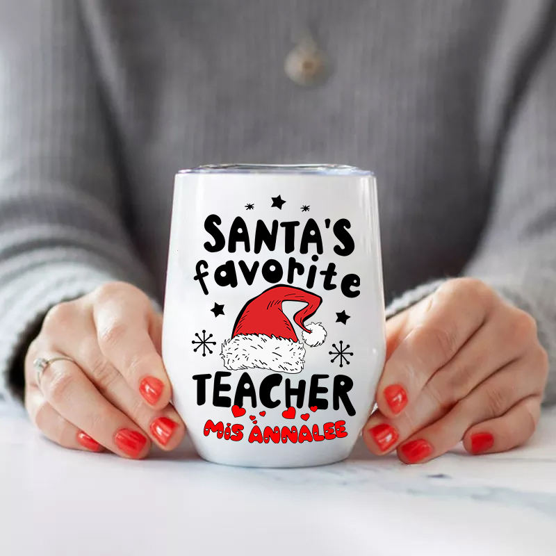 Personalized Santa's Favorite Teacher Christmas Teacher Wine Tumbler