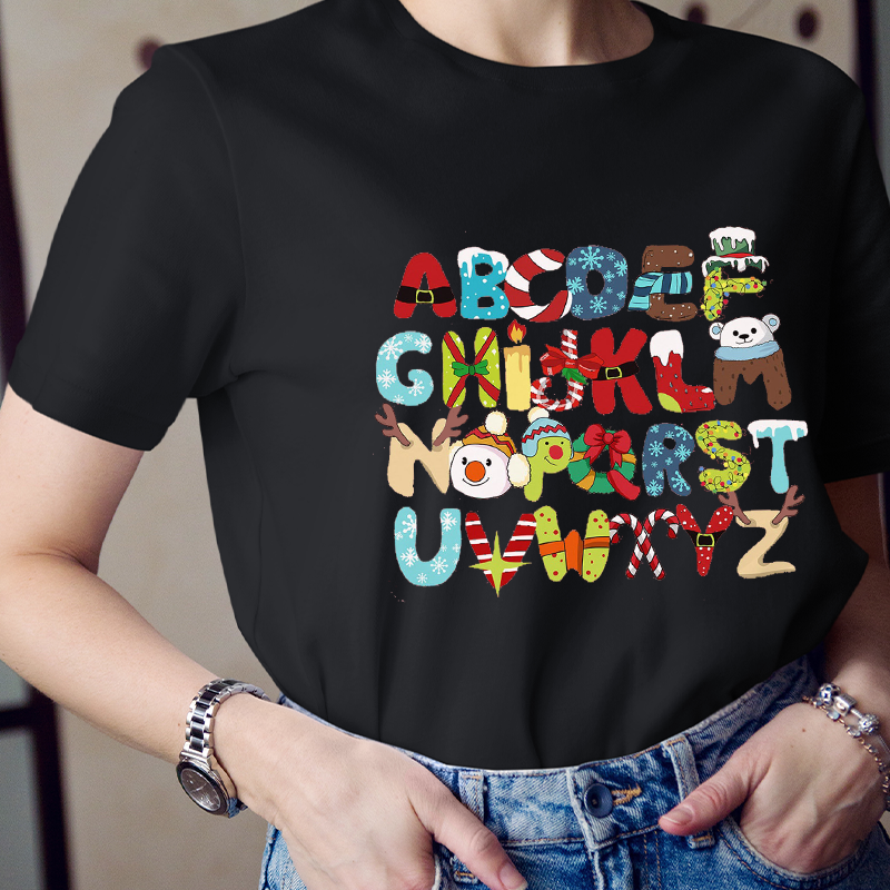 Christmas Style Alphabet Teacher T-Shirt