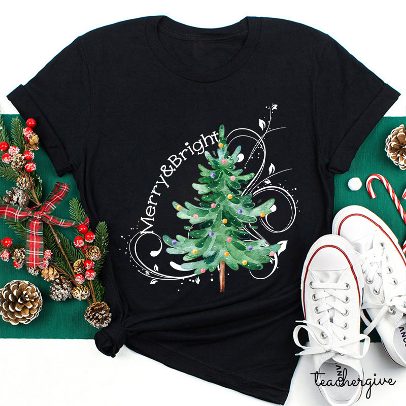 Merry And Bright Christmas Teacher T-Shirt
