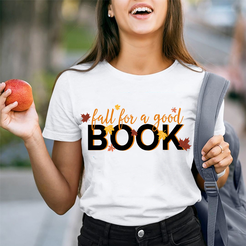 Fall For A Book Maple Leaves Teacher T-Shirt