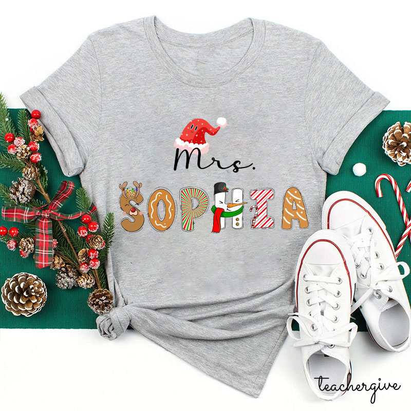 Personalized Christmas Vibes Teacher Name Teacher T-Shirt