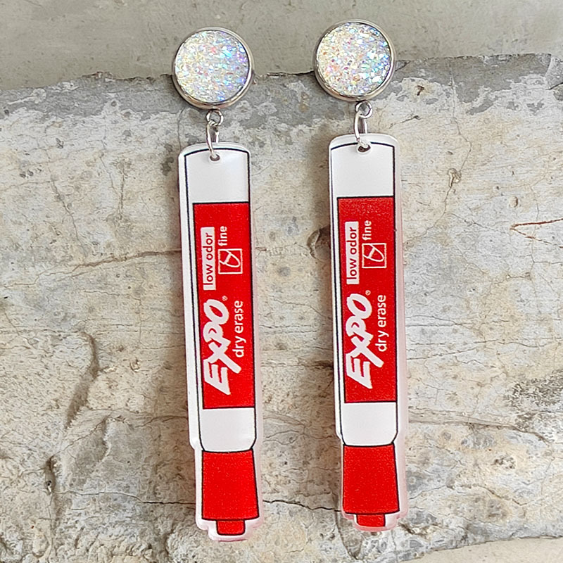 Cartoon Mark Pens  Acrylic  Earrings