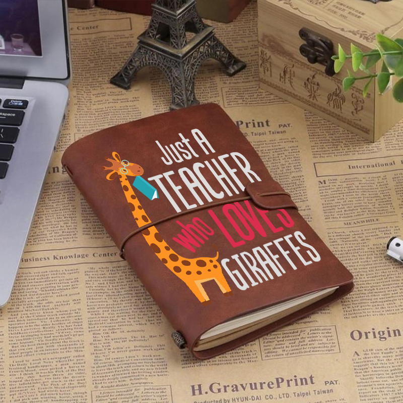 Just A Teacher Who Love Giraffes Faux Leather Notebook
