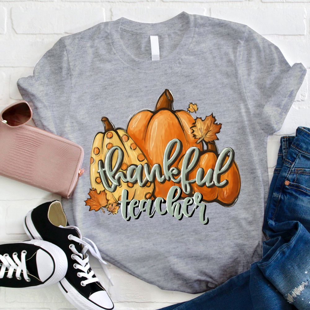 Autumn Pumpkin Thankful Teacher T-Shirt