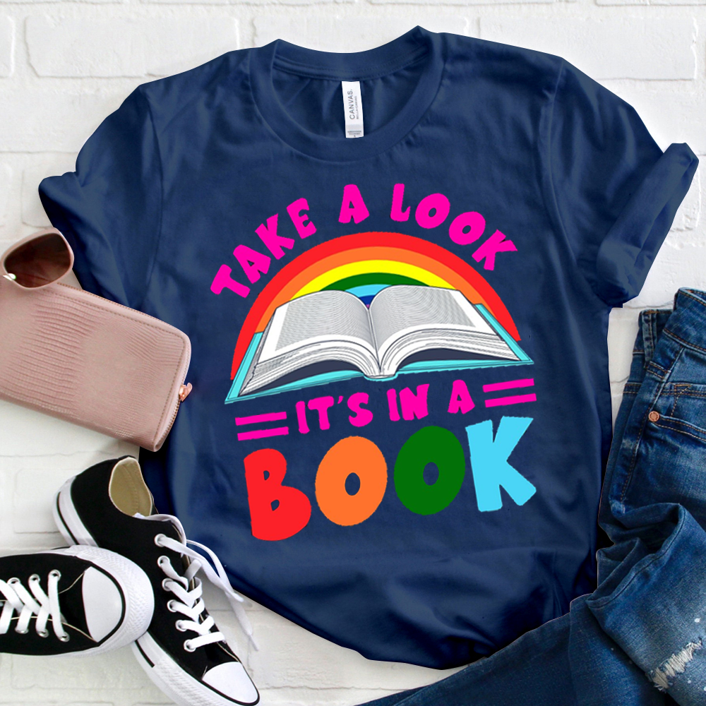 Take A Look It's In A Book Rainbow Stripes  T-Shirt