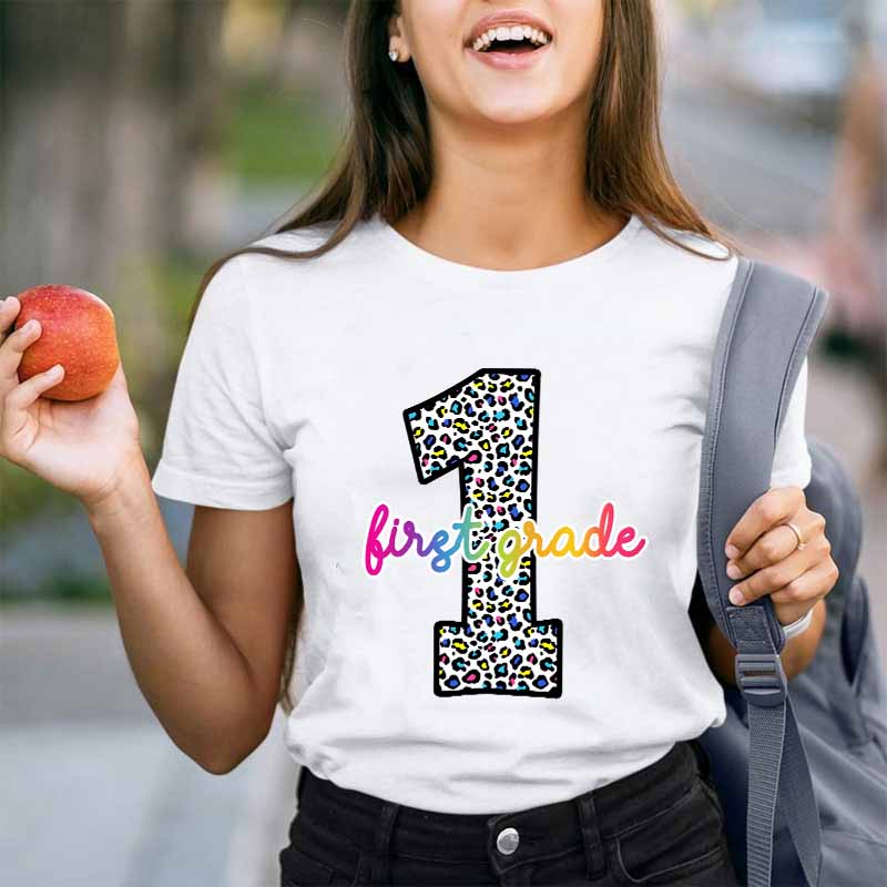 Personalized Colorful Leopard Teacher T-Shirt