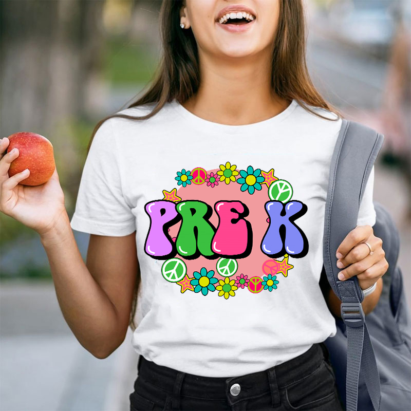 Personalized Grade Colorful Flowers Teacher T-Shirt
