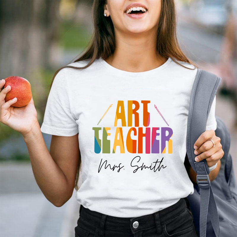 Personalized Name And Subject Simple Color Teacher T-Shirt