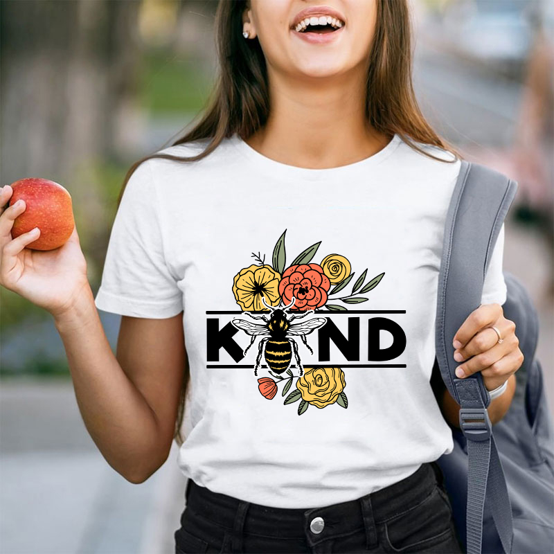 Kind Flowers And Bee Teacher T-Shirt