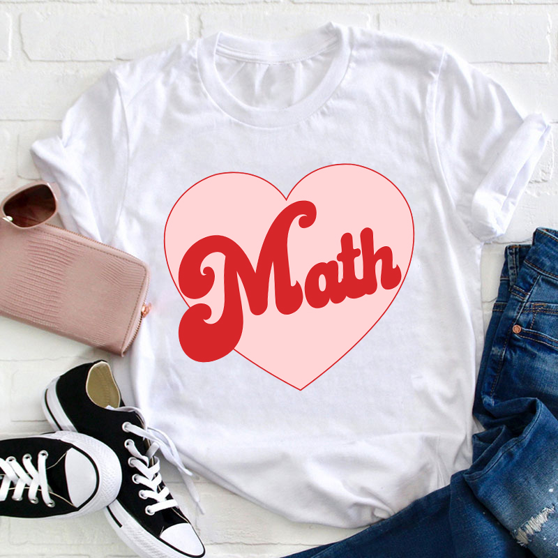 Personalized Subject Pink Heart Teacher T-Shirt