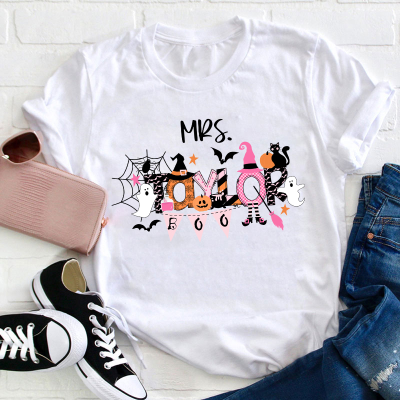 LatestPersonalized Name Happy Halloween Teacher T-Shirt for Sale-Teachersgram