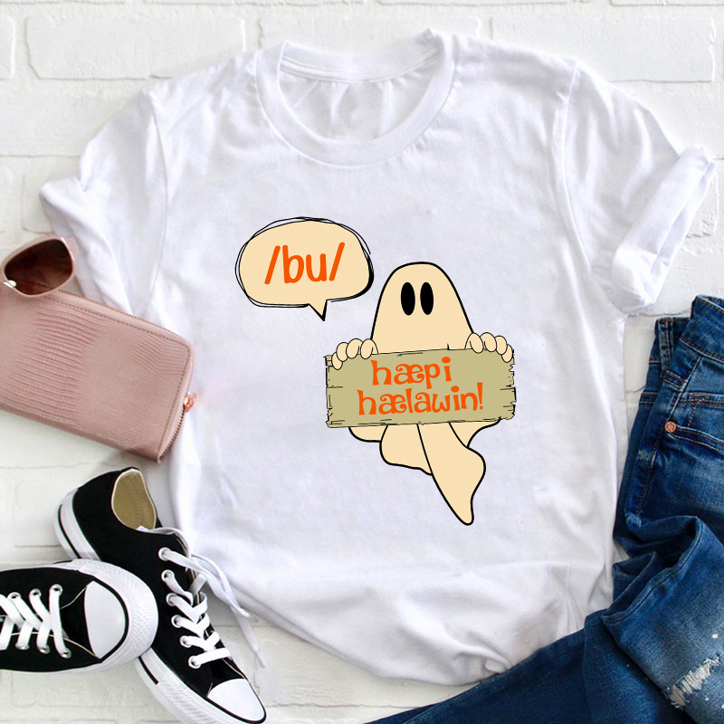 Boo Happy Halloween Teacher T-Shirt