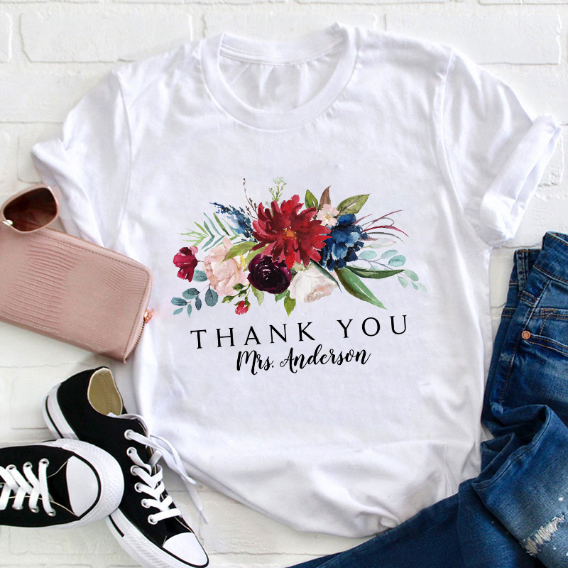 LatestPersonalized Floral Bouquet Thank You Teacher T-Shirt for Sale-Teachersgram