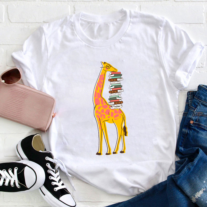 Giraffe And Books T-Shirt