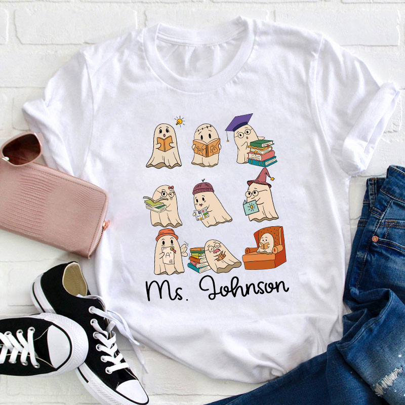 LatestPersonalized Name Reading Spooky Teacher T-Shirt for Sale-Teachersgram