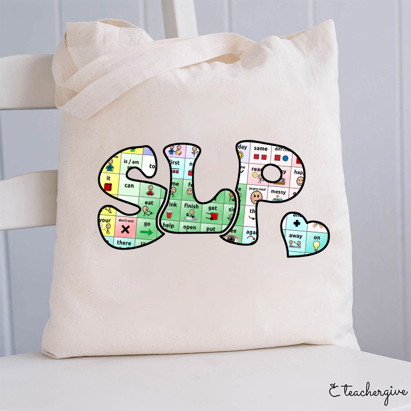 SLP Puzzle Small Heart Teacher Tote Bag-Teachergive