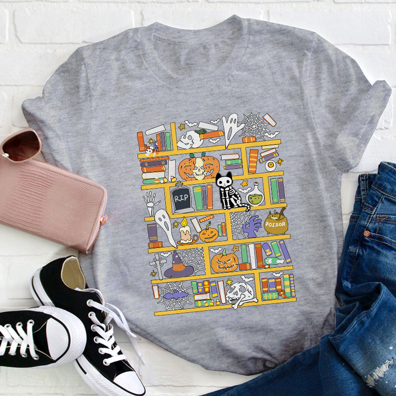 Halloween Bookshelf Teacher T-Shirt