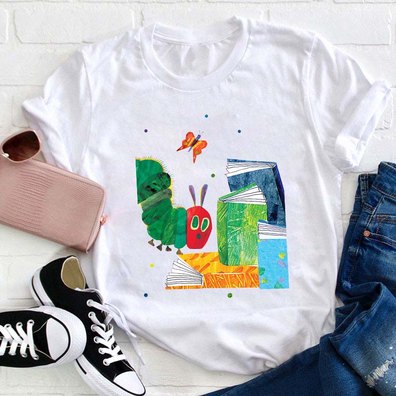 The Caterpillar Like Reading Books Teacher T-Shirt