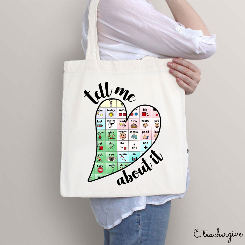 Tell Me About It Love Heart Teacher Tote Bag