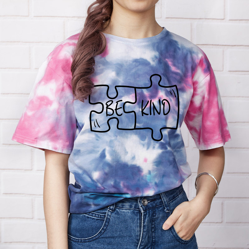 Be Kind Puzzle Teacher Tie-dye T-Shirt