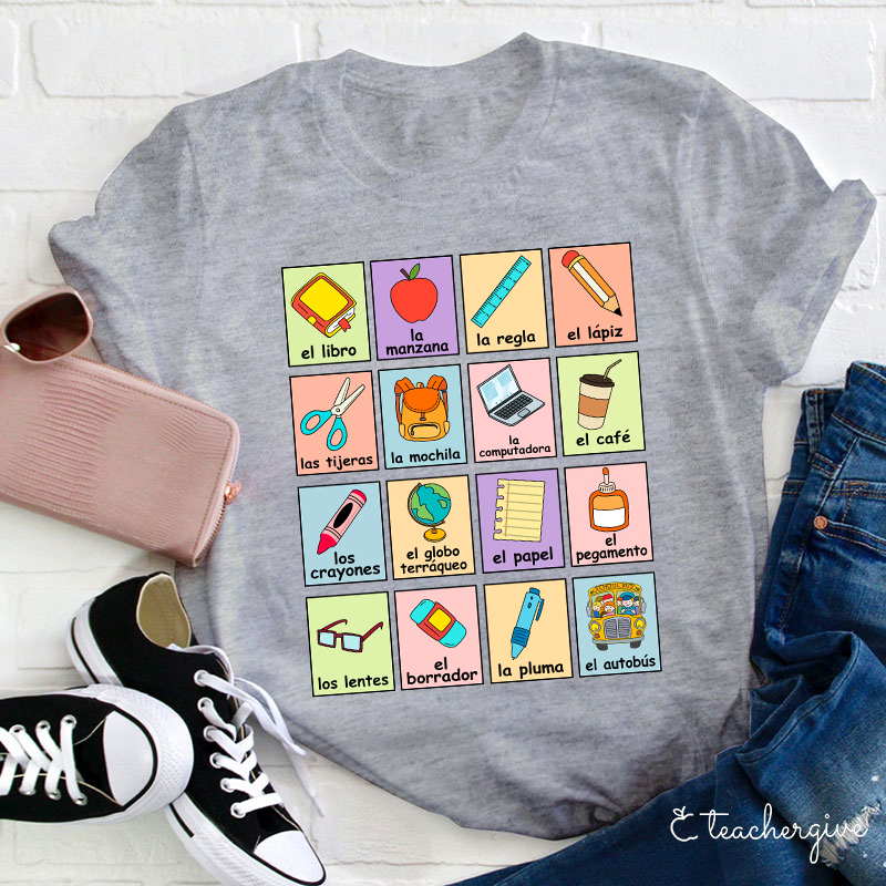 Spanish Picture Correspondence List Teacher T-Shirt