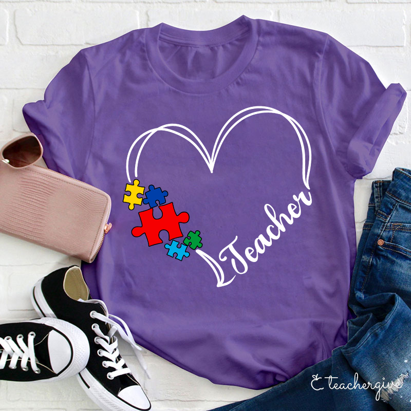 Puzzles and Hearts Teacher T-Shirt