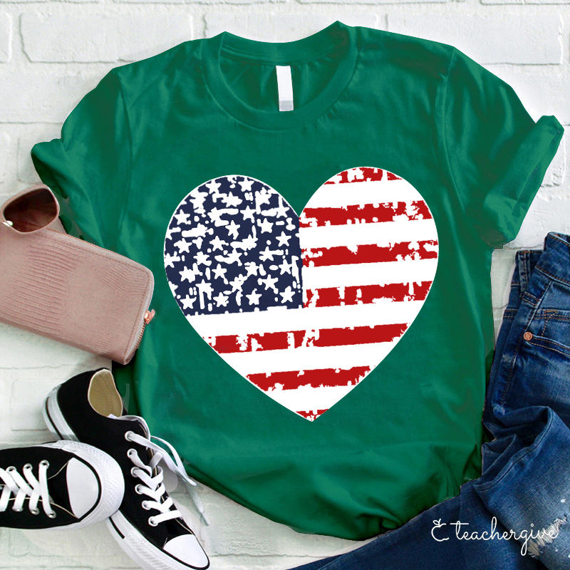 Independence Day Heart Teacher T-Shirt