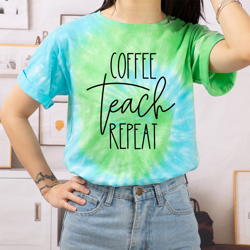 Coffee Teach Repeat Teacher Tie-dye T-Shirt