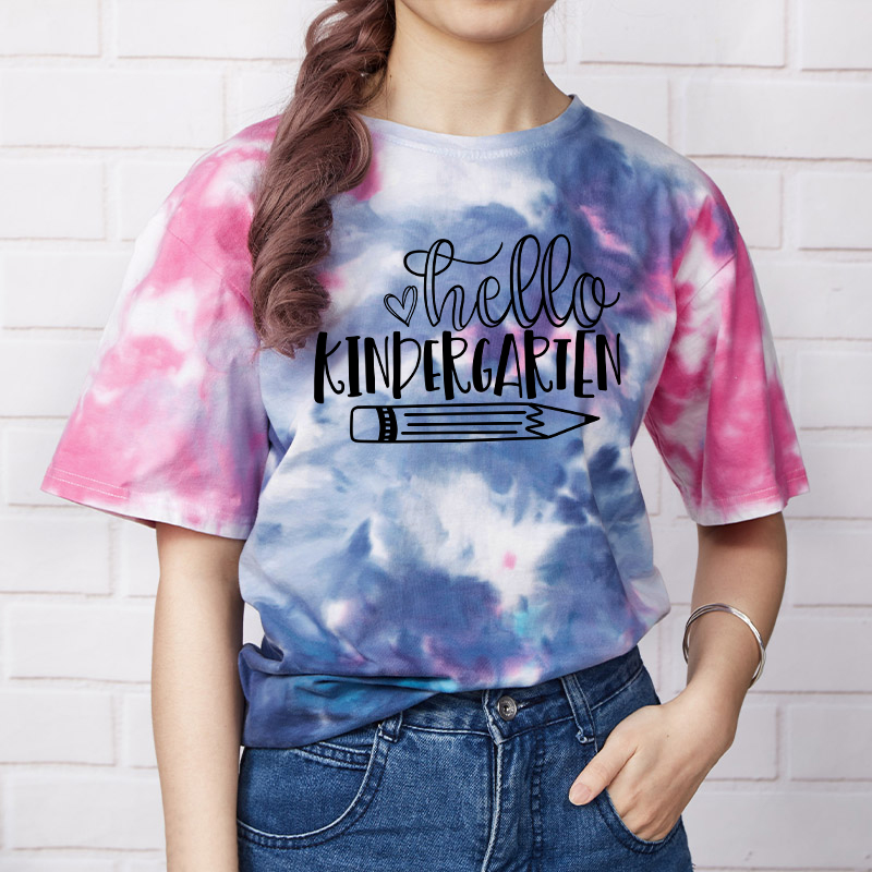 Personalized Hello Kindergarten Teacher Tie-dye T-Shirt