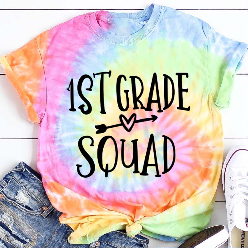 Personalized First Grade Kinder Squad Teacher Tie-dye T-Shirt